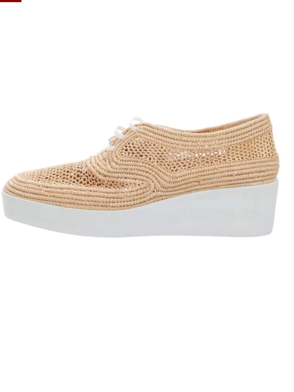 Robert Clergerie Lisa Beige Raffia Woven Platform Lace-Up Sneakers